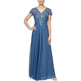 Alex Evenings Womens Stretch Sequin Bodice Empire Waist Long Gown, Formal Event Dress (Petite and Regular Sizes)