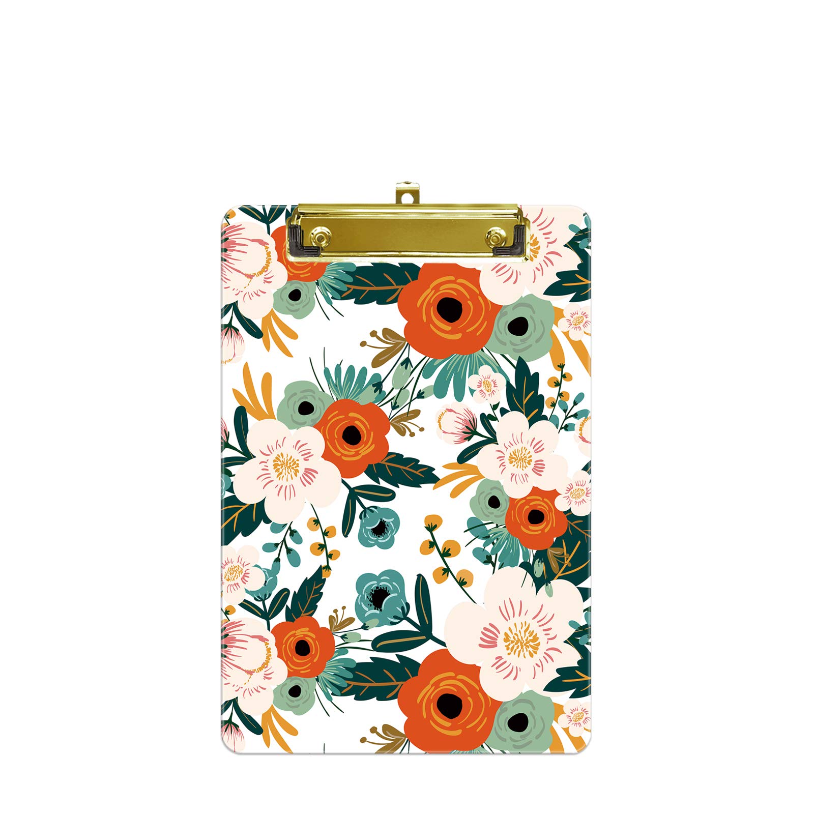 Hnogri Small Plastic Clipboard, Fashion Design A5 Size Memo Clipboards for Students, Kid, Women, Office, School, Low Profile Clip, Cute Custom Pattern, Mini Clipboard Size 6" x 9", Classic Flower