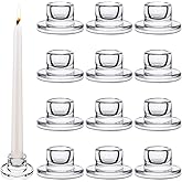 12 PCS Glass Taper Candle Holders Bulk Candlestick Holders Clear Short Tapered Candle Stick Holder Decor Set for Table Centerpiece Wedding Party Advent Christmas Home Decorations (12, Clear)