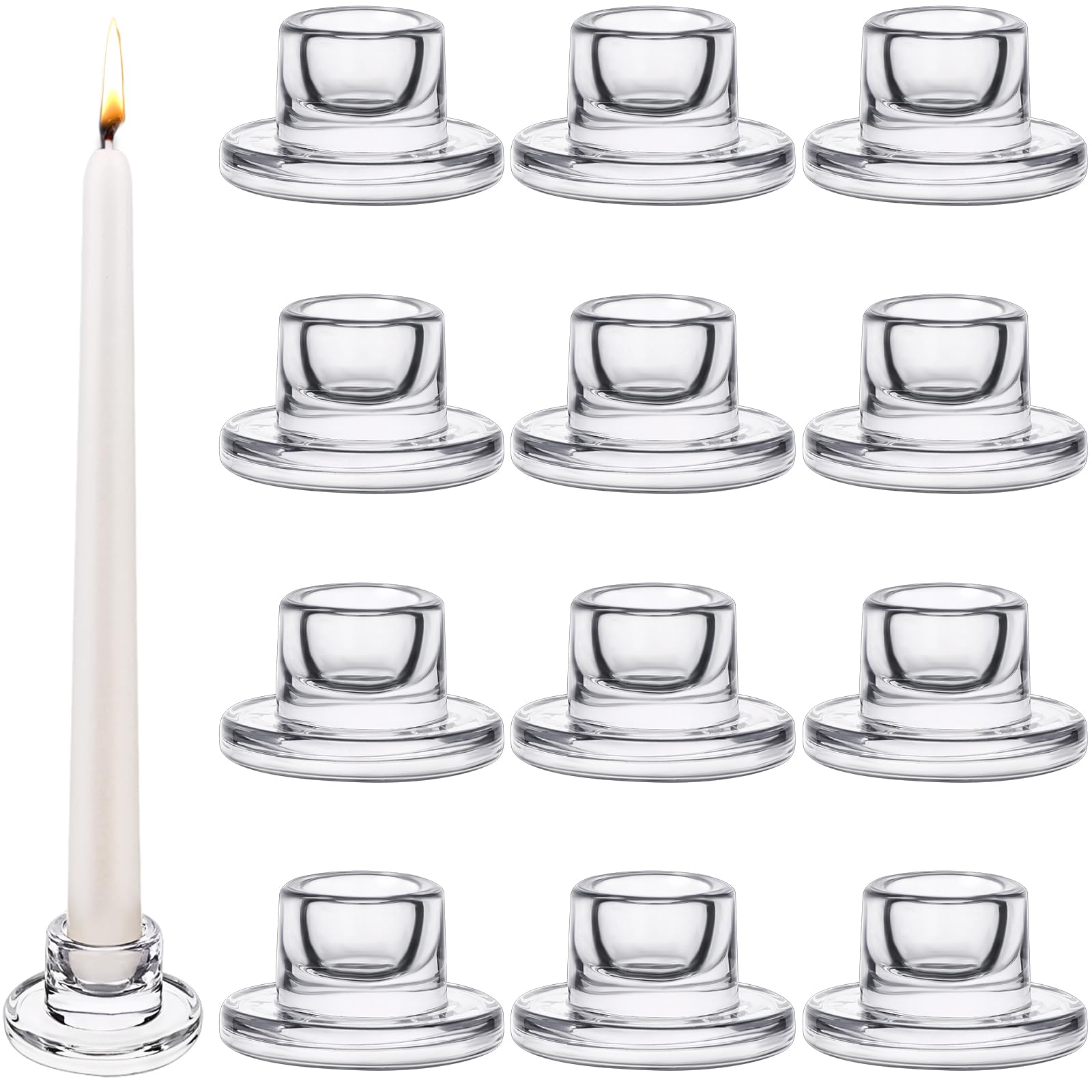 Photo 1 of 12 PCS Glass Taper Candle Holders Bulk Candlestick Holders Clear Short Tapered Candle Stick Holder Decor Set for Table Centerpiece Wedding Party Advent Christmas Home Decorations (12, Clear)