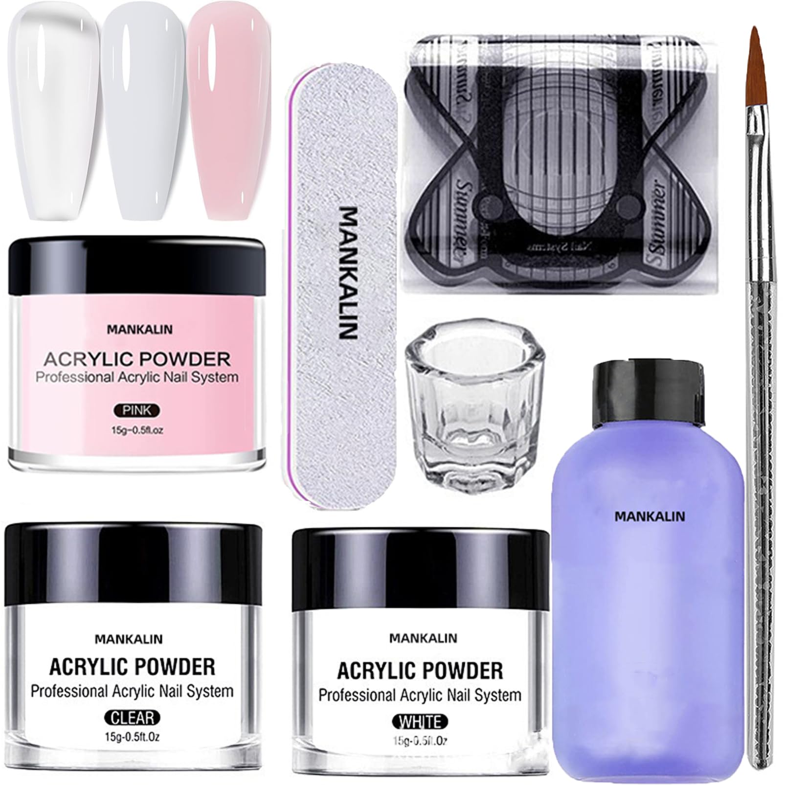 Acrylic Nail Kit Acrylic Powder Set For Acrylic Nail Extensions Colourful Acrylic Nail Set, 3 Colours Pink Nude Clear Nails Acrylic Powder Set For Acrylic Nail Extensions