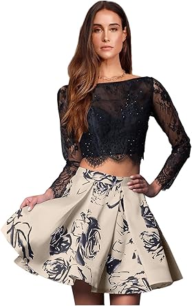 2 piece long sleeve homecoming dress