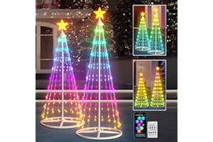 BraveDream 4ft+5ft Smart Outdoor Lighted Christmas Tree Set, 16 Mil Color Changing, Music Sync, Timer, Group Control, RGB Led Christmas Decorations for Indoor Outdoor
