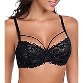 Curyon Women's See Through Lace Bra Sexy Underwire Full Coverage Plus Size Unlined Everyday Bras