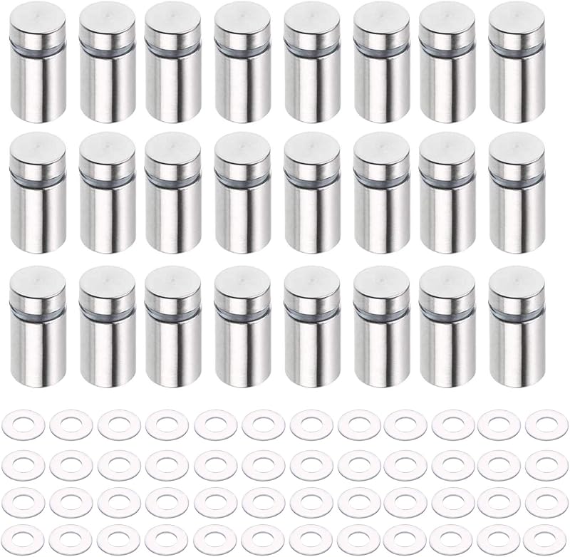 TangCai 24Pcs Stainless Steel Glass Standoff Fixings 12x25mm Wall Mounts