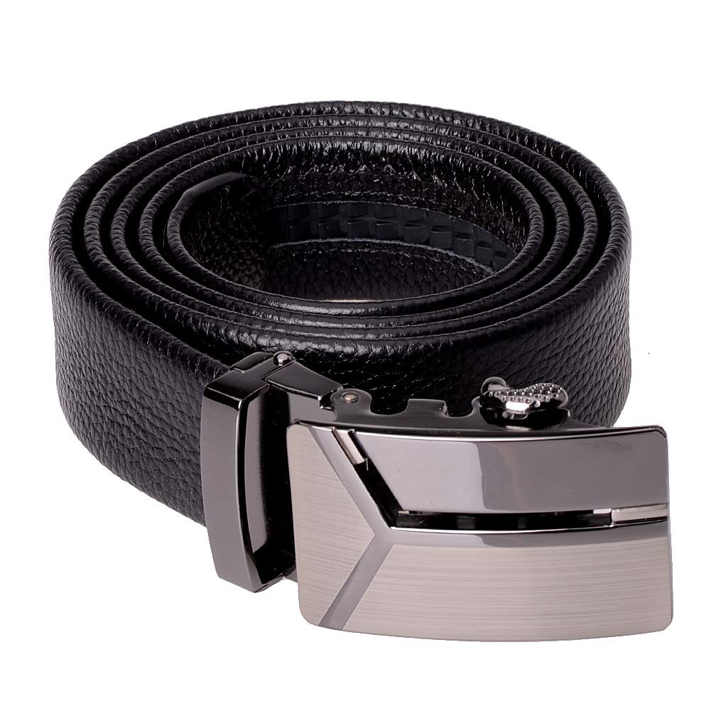 Vbiger Men’s Shining Metallic Buckle Leisurable Business Cowhide Leather Belt (49.2 inches, Black 1)