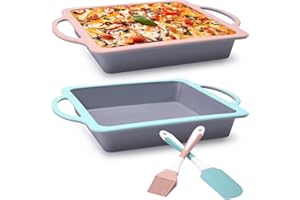 COOKSTYLE 8x8 Baking Pan, 2 Pack Silicone Pans for Baking, Brownie Pan with Silicone Spatulas Pastry Brush, Silicone Baking Pan for Brownies, Cakes and Lasagnas