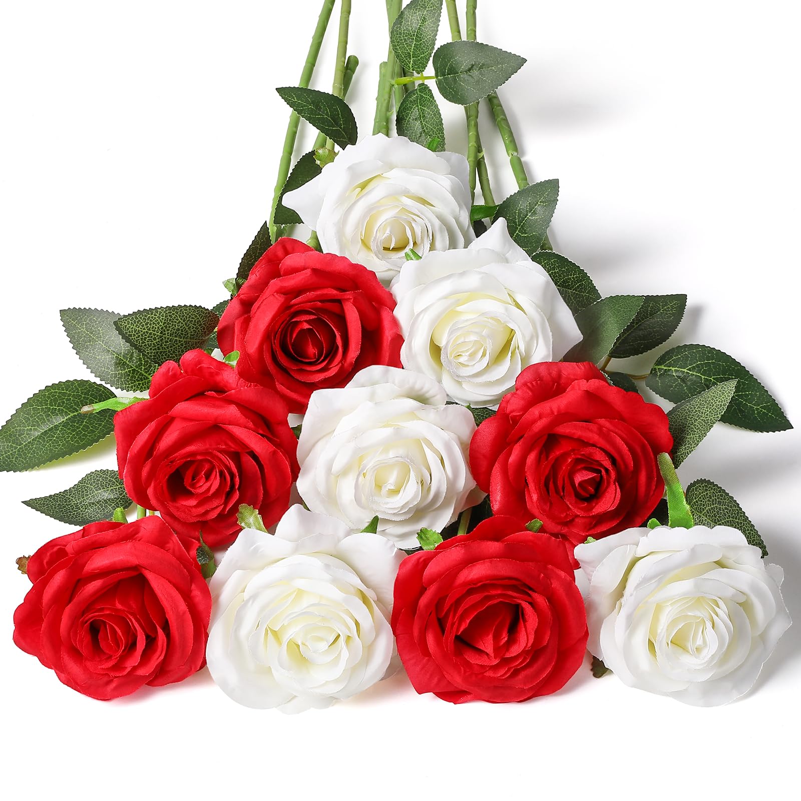 Floralsecret 12 Pcs Artificial Silk Roses Flower Bouquet Faux Flowers Home Wedding Party Decor(White,Red)