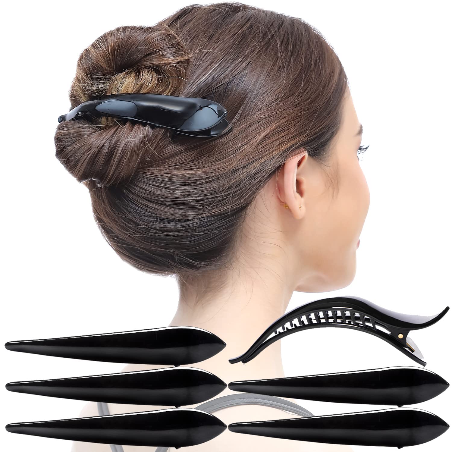 Photo 1 of RC ROCHE ORNAMENT 6 Pcs Womens Hair Clip Professional Styling Sectioning Inner Teeth Curve Durable Alligator Duck Bill Jaw Strong Secure Grip Salon, Medium Black