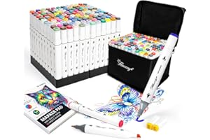 Flavery 120 Colors Alcohol Markers Set, Dual Tip Art Markers Permanent for Drawing, Coloring & Painting with Carry Case, Idea