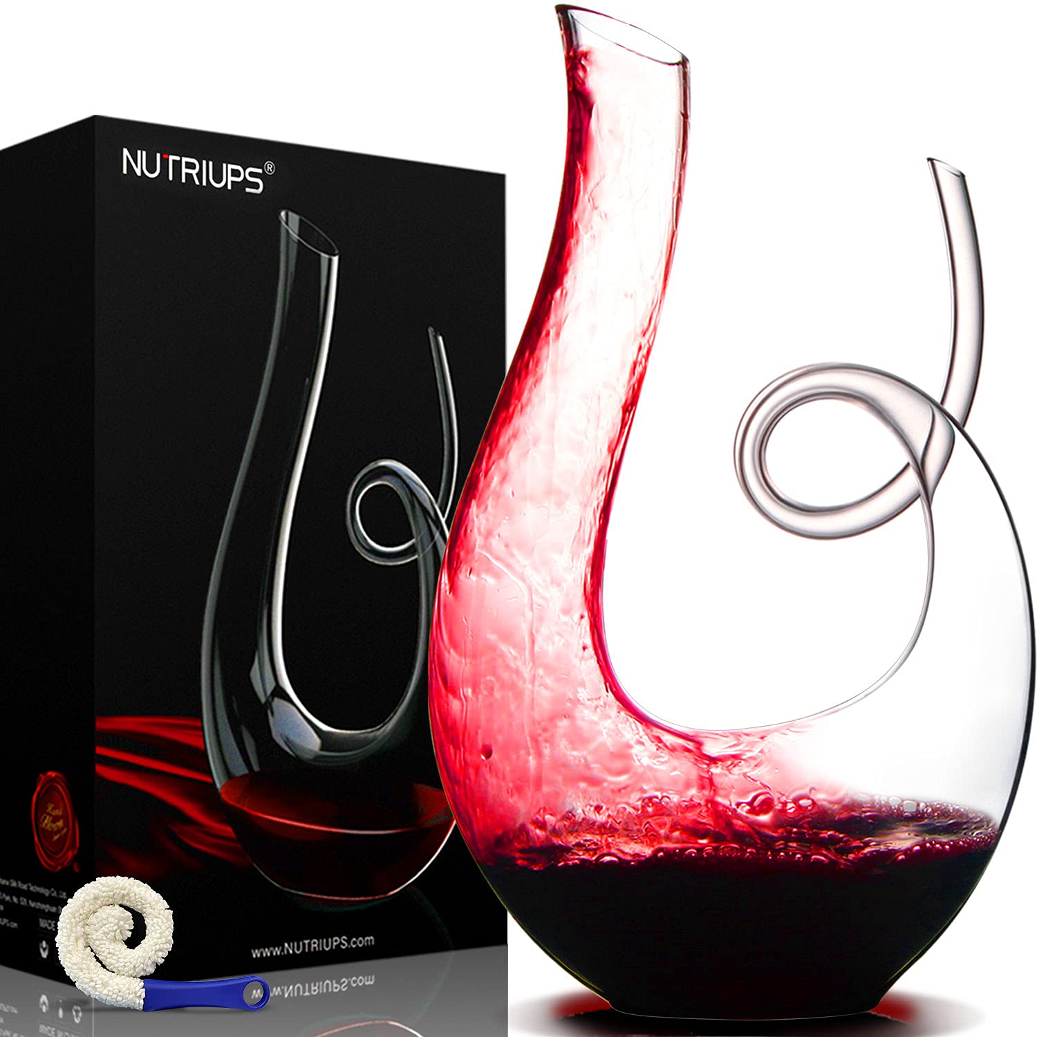NUTRIUPS Swan Wine Decanter, Handblown, 1.2L Designed Horn Red Wine Decanter Set for 750ml, Lead-Free