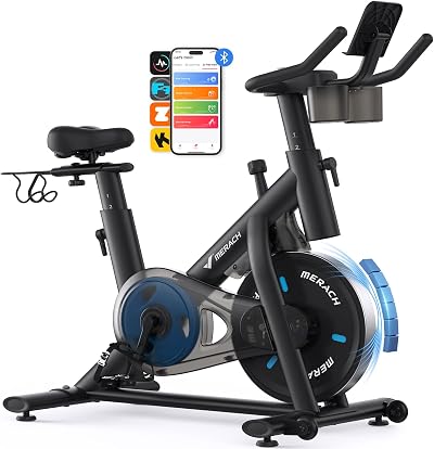 MERACH Exercise Bike with LED Display and App Connectivity 300lb Capacity