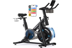 MERACH Exercise Bike, Brake Pad Stationary Bike with Exclusive App, Low Noise Indoor Cycling Bike with 300lbs Weight Capacity, Tablet Mount and Fitness Courses for Weight Loss