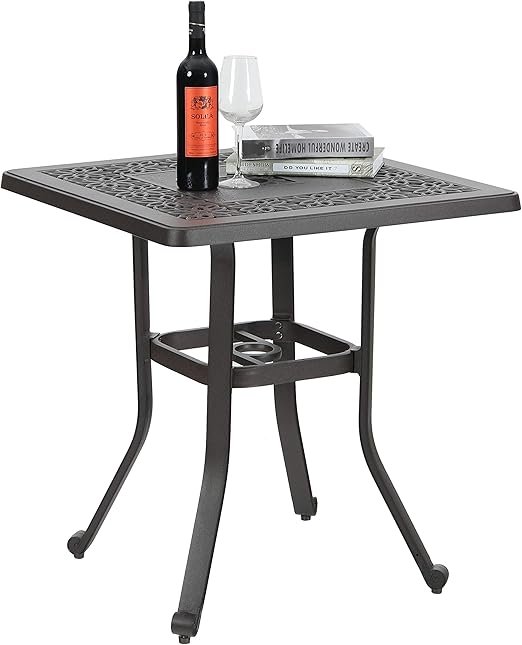 Amazon Com Phi Villa 27 5 Patio Cast Aluminum Square Bistro Dining Table With Umbrella Hole And Frosted Surface Kitchen Dining