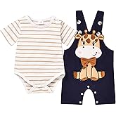 TOKIAGO Baby Boy Clothes Newborn Outfits Stripe Romper Infant Cartoon Overall Adjustable Suspender Pants Set 0-18 Months