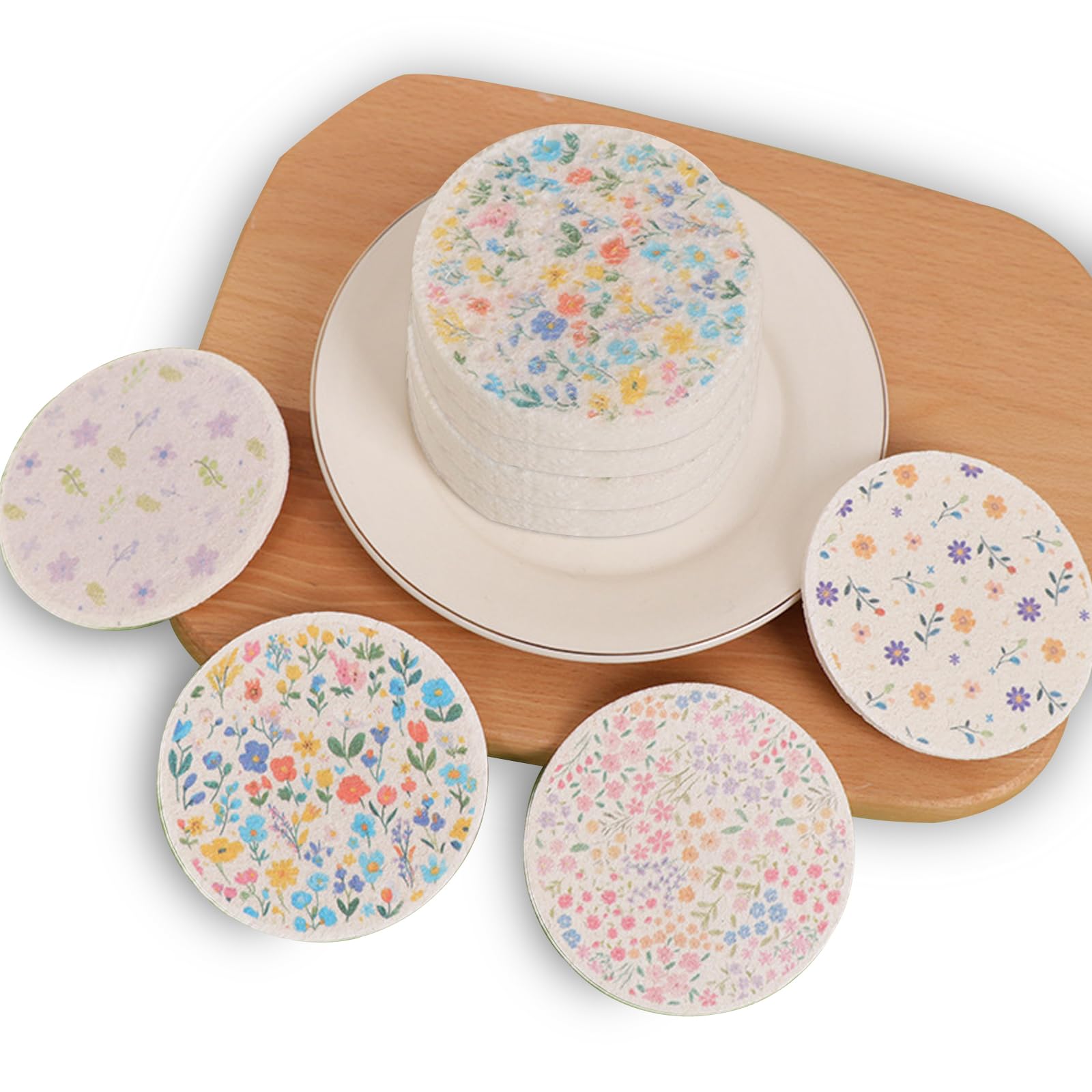 KASESSS 8 Pcs Compressed Sponge, Washing Up Sponge, Cleaning Sponges, Plant Fibre Kitchen Sponge, Biodegradable Dish Sponge, Reusable Sponge Scourers, Kitchen Sponges for Kitchen, Bathroom, Household