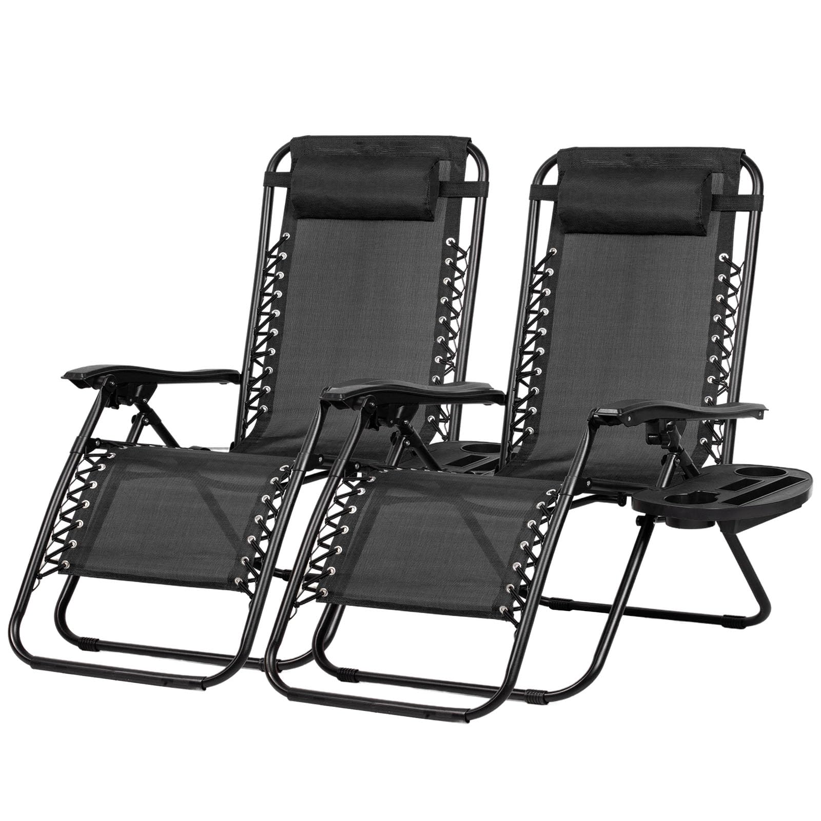 Photo 1 of ***reference image  Nazhura Set of 2 Relaxing Recliners Patio Chairs Adjustable Steel Mesh Zero Gravity Lounge Chair Beach Chairs with Pillow and Cup Holder Black