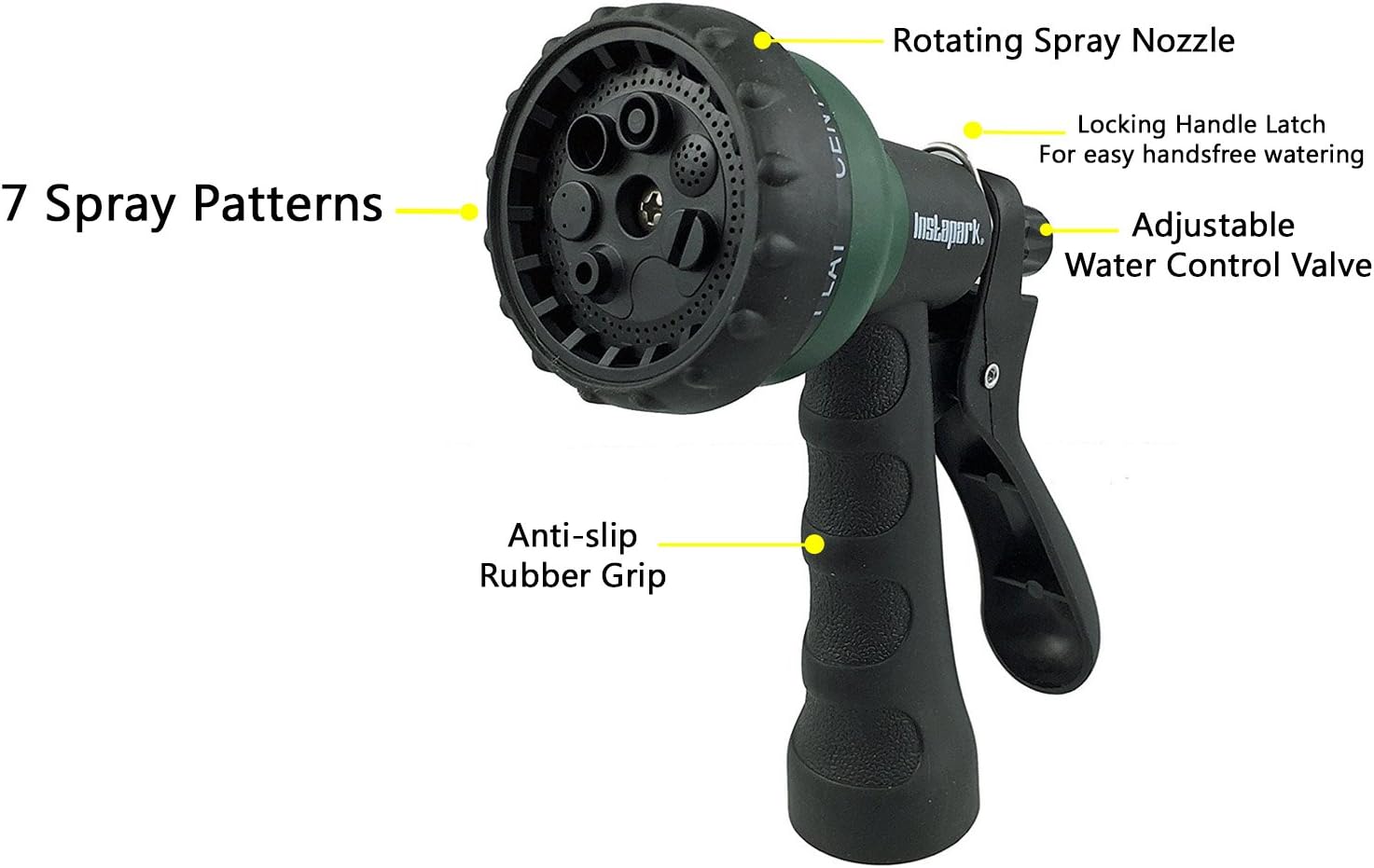 Instapark GHN-06-25 Heavy-Duty EVA Recoil Garden Hose 25ft with 7-Pattern Spray Nozzle, Green, 25 Foot : Garden & Outdoor