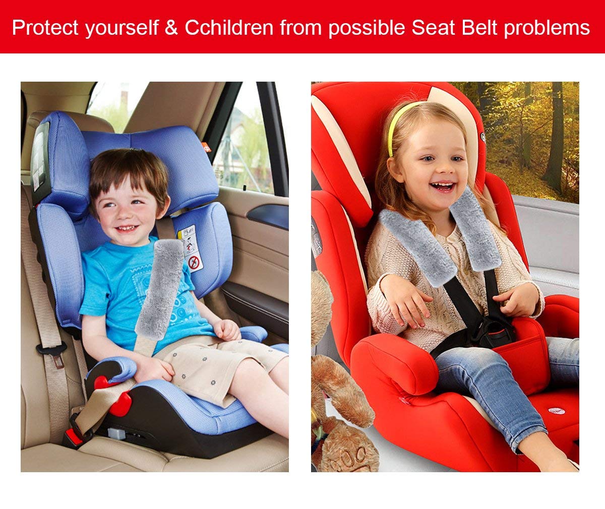 Carrep Car Seat Belt Pads Soft Seatbelt Covers Pillows Faux Sheepskin for Kids Adult Universal (2019 Gray)