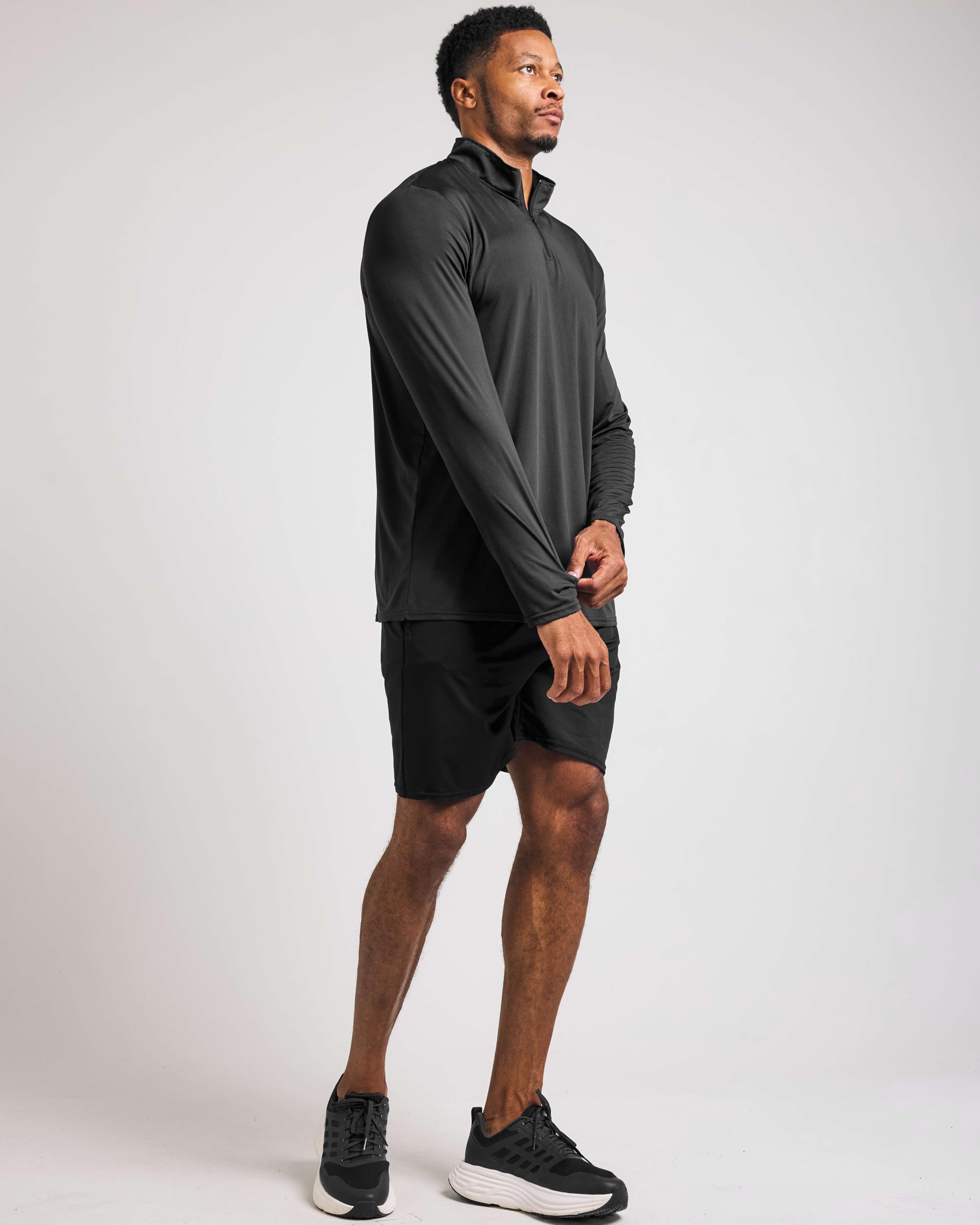 Real Essentials 3 Pack: Men's Dry-Fit Active Quarter Zip Long Sleeve Athletic Performance Pullover (Available in Big & Tall)