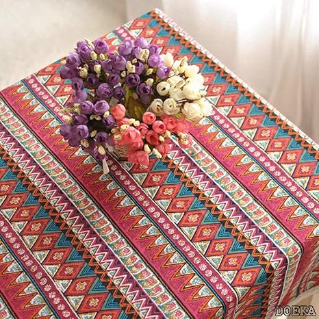 Amazon 喫茶店 カフェ 自家用 テーブルクロス 食卓カバー エスニック 民族 ネパール 和風 和式 おしゃれ トラッド柄 レース縁取り 撮影 店舗 可愛い ネイビー 赤 テーブルクロス オンライン通販