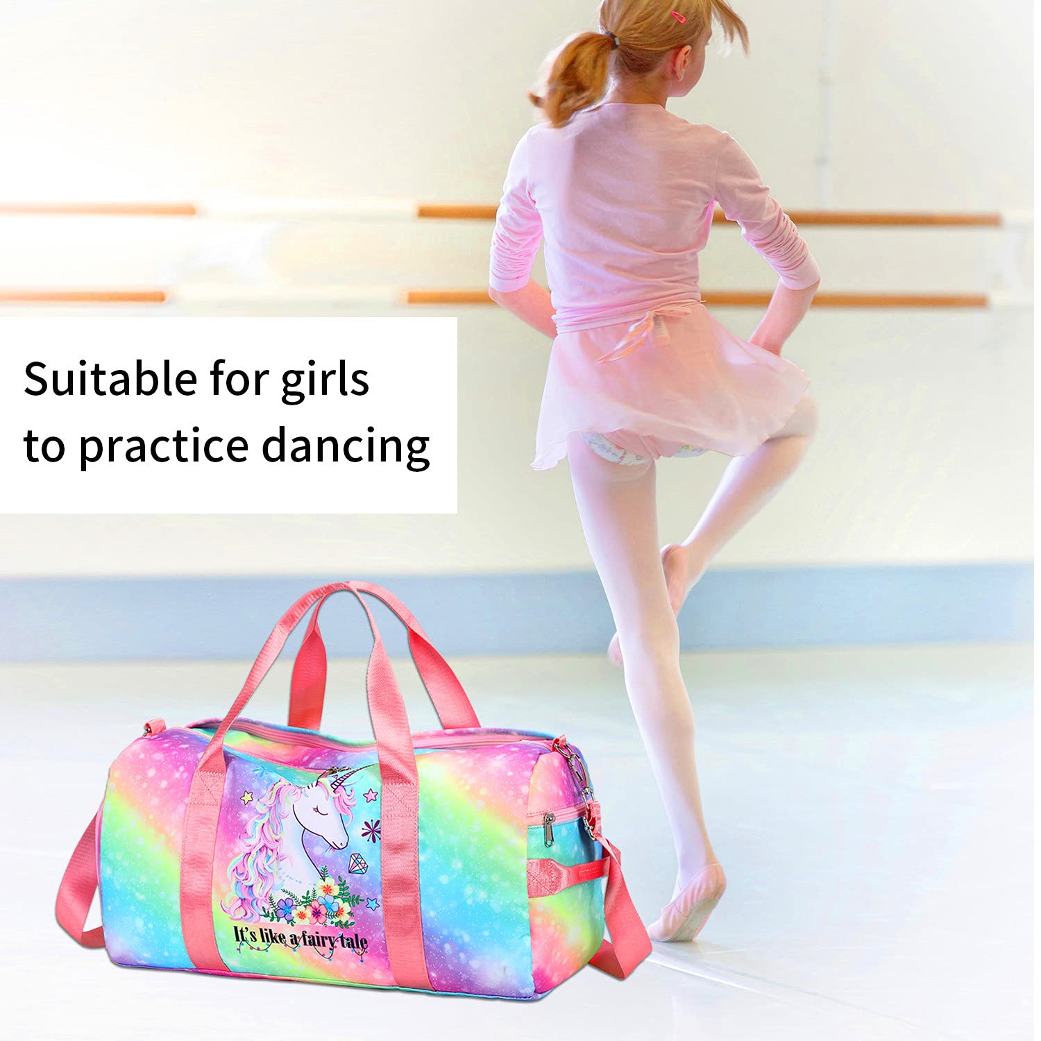 Duffle Bag for Girls Kids Gym Bag Women Workout Sports Travel Bag Weekender Overnight Bag with Shoe Compartment and Wet Pocket