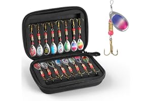 SYFFVLO Fishing Lures Spinner Baits, Hard Metal Spinner Baits for Bass Trout Salmon, Spinnerbait Spoons Kit with Triple Fishing Hooks, Fishing Gears for Freshwater Gift for Men