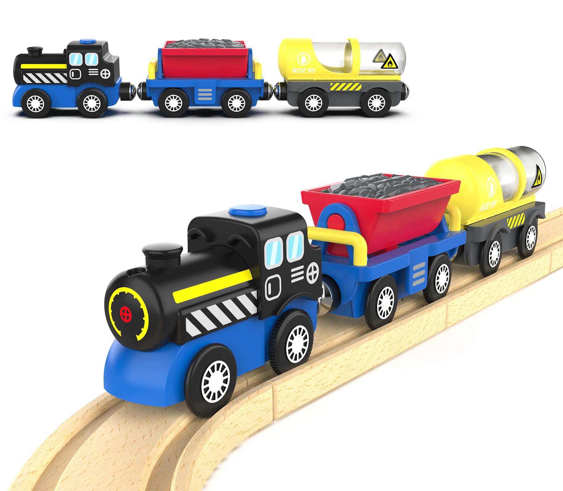 Photo 1 of Engineering Train Toy for Kids, Battery Operated Locomotive Train for Wooden Tracks, Powerful Train Compatible with Thomas, Brio, Chuggington Train Set for Toddlers