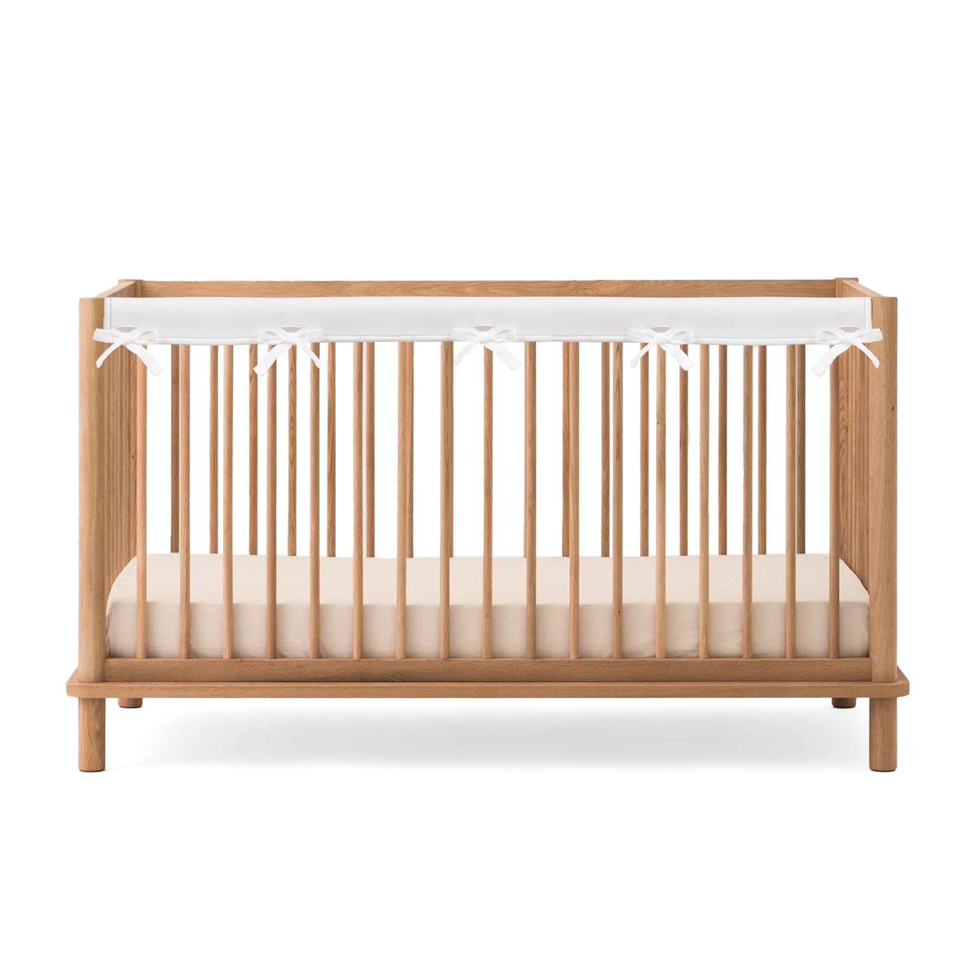 Photo 1 of 1-Piece Baby Crib Rail Covers for Teething – Add-On Breathable Mesh Rail Guard (51" x 7"), Padded Protector, White (No Pocket) – Complements 3-Piece Set