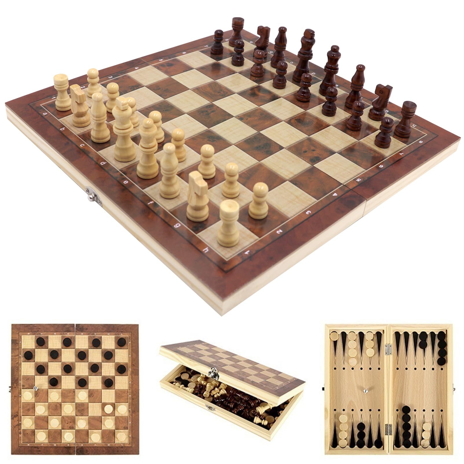 Icegrey Folding Wooden Chess Board Traditional Games Portable Storage International Chess Set for Kids And Adult School Outdoor Travel 34x34cm(13.4''x13.4'')
