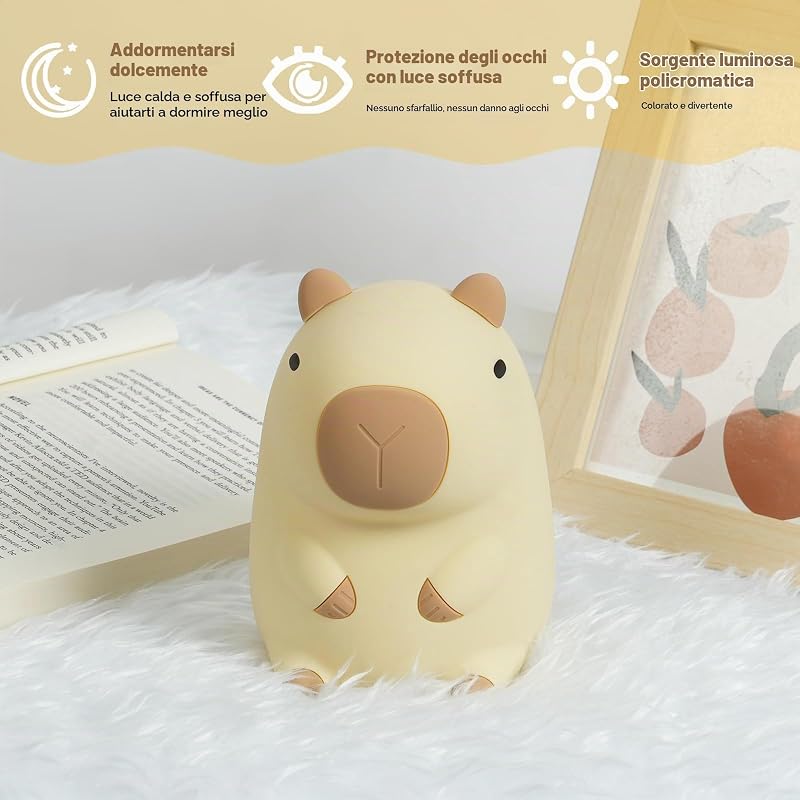 Capybara Luce Notturna per Bambini, Capybara Lampada Touch Control per Comodino, Ricarica USB e Timer, Dimmerabile Luce Notturna in Silicone, Luce Notturna Neonato Cameretta Bambina Regalo — foto 4 di 8