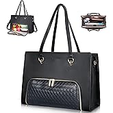 ESTARER Women Laptop Tote Bag with Insulated Lunch Compartment, 17-17.3 Inch PU Leather Work Bag Water-resistant, Convertible Large Business Computer Briefcase Handbag for Office/Travel/Casual, Black