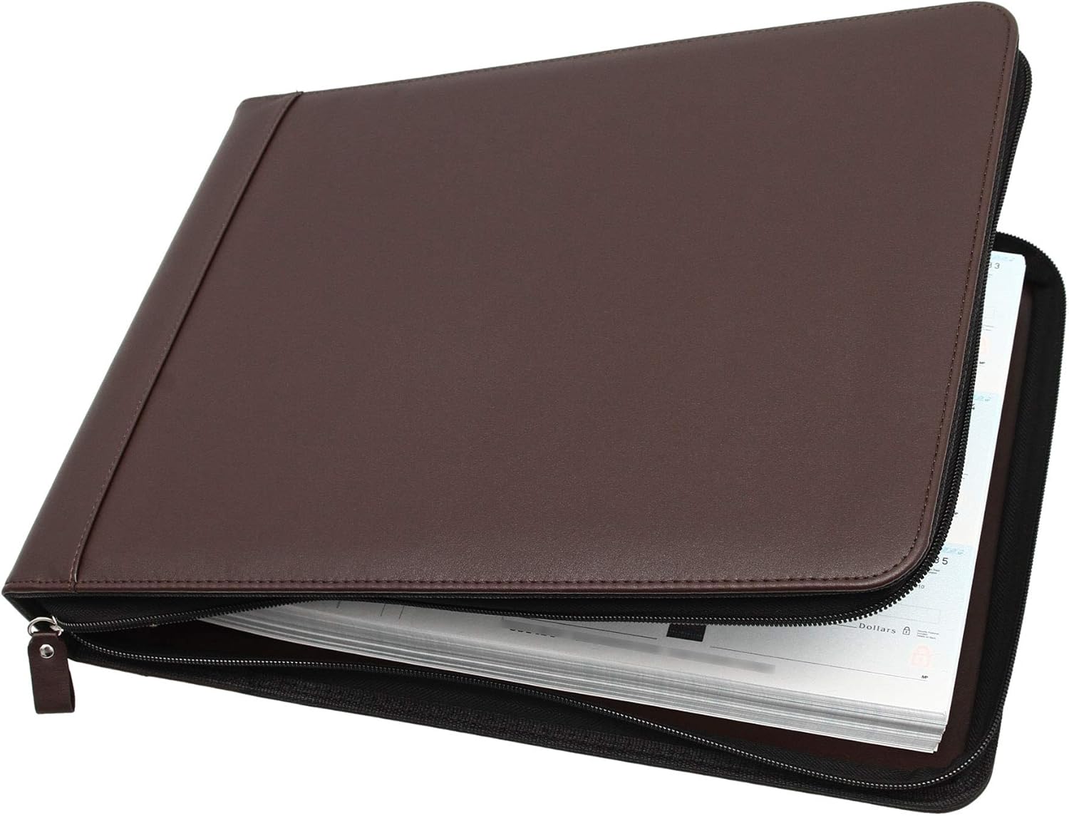 2Fold Zippered Business Check Binder 7 Ring for 3-Up Business Size Checks with Extra Business Card Case - PU Leather Deluxe 7 Ring Checkbook Binder Portfolio with 600 Check Capacity and Storage : Office Products