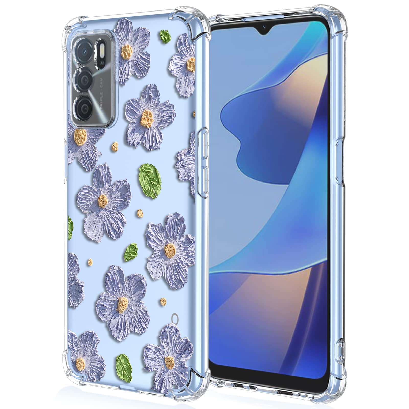 XINYEXIN Painting Flower Pattern Clear Case Soft TPU Silicone Slim Shockproof Bumper Girl Women Phone Cover - Violet for Oppo A16 / A16s / A54s