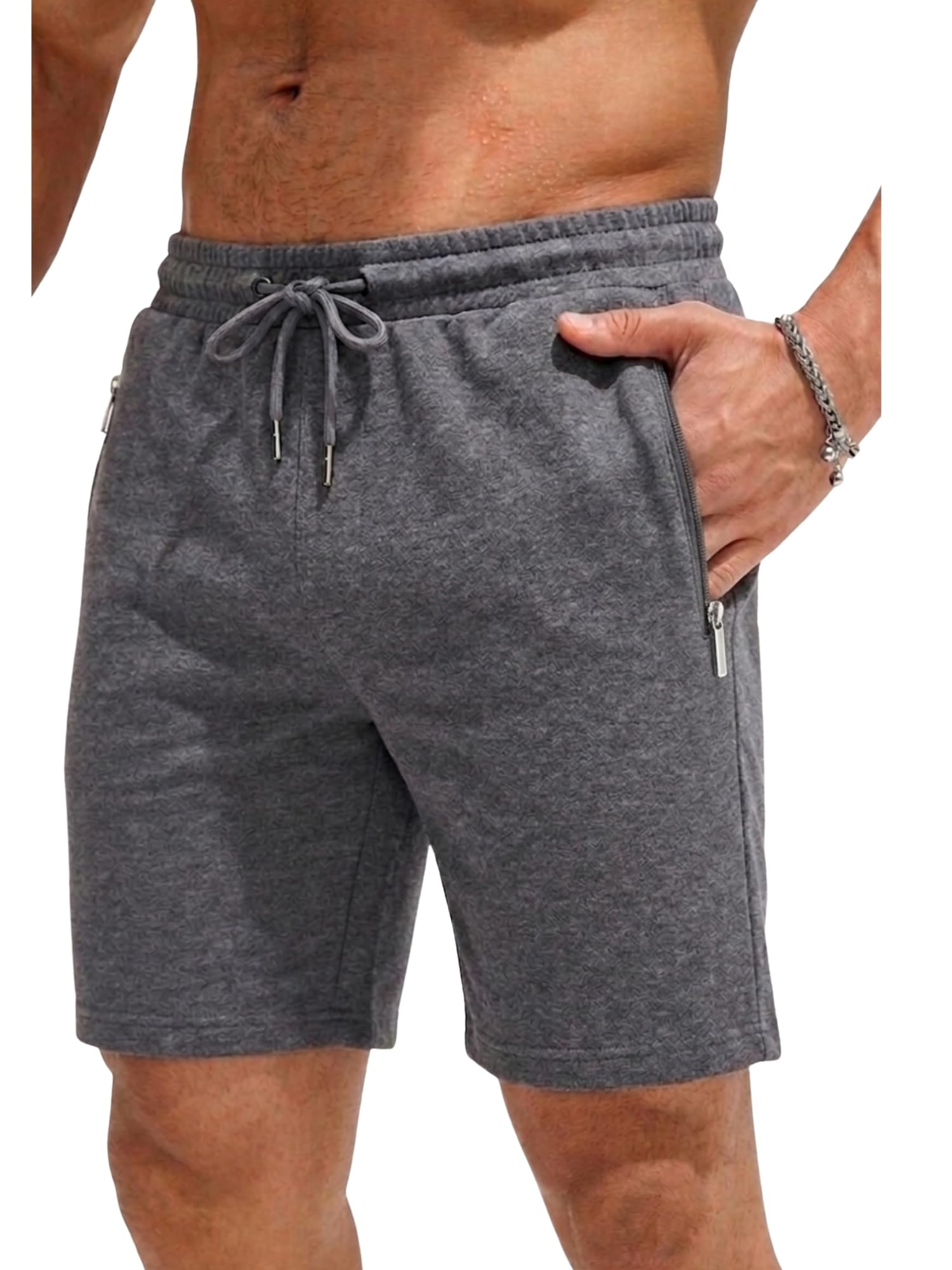 COMEOR Shorts Herren mit Reißverschluss - Baumwolle Kurze Hosen, Sporthose Kurz Männer Bermuda Jogginghose, Laufshorts Sommer Trainingshose (Dunkelgrau, XXL)