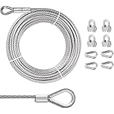 3/8 Stainless Steel Cable, PIUM 10Ft Wire Rope, Aircraft Cable with 7x19 Strands and 12000lbs Breaking Strength, 304 Stainless Steel Wire Rope with Loops for Winch Cable, Boat Lift Cable
