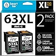 Smart Ink Remanufactured Ink Cartridges Replacement for HP 63 XL 63XL (2 Black Combo Pack) to use with Envy 4520 4522 4516 Of