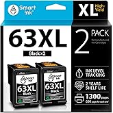 Smart Ink Remanufactured Ink Cartridges Replacement for HP 63 XL 63XL (2 Black Combo Pack) to use with Envy 4520 4522 4516 Of