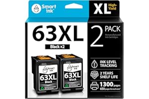 Smart Ink Remanufactured Ink Cartridges Replacement for HP 63 XL 63XL (2 Black Combo Pack) to use with Envy 4520 4522 4516 Of
