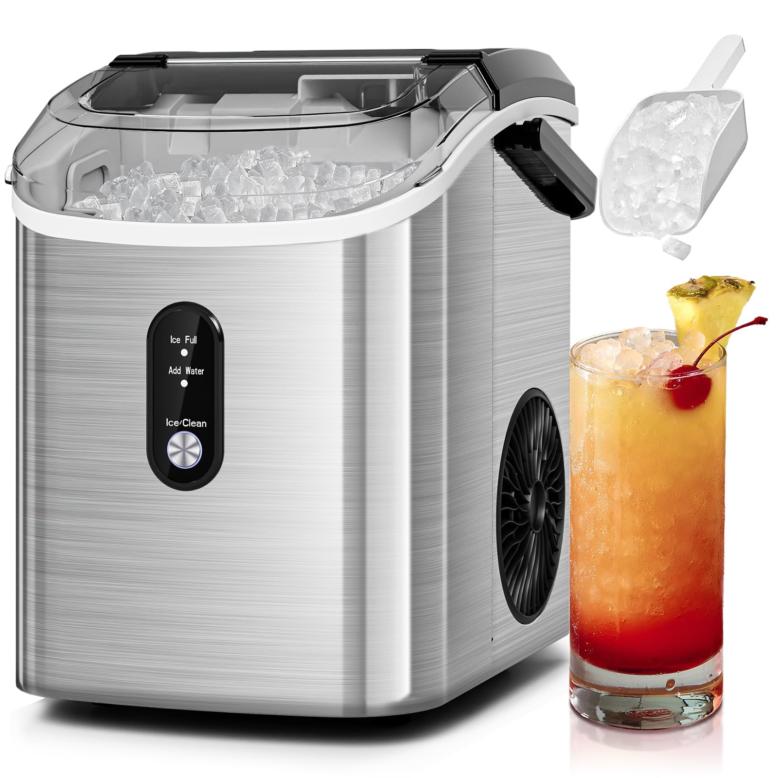 Photo 1 of Antarctic Star Nugget Ice Makers Countertop with Self-Cleaning, 35lbs/24H, Portable Sonic Ice Maker Machine with Handle/Basket/Scoop for Home, Kitchen, Office, Camping(Stainless Steel Silver)