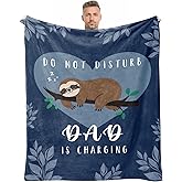 Father's Day Blanket Gifts for Dad, Dad Birthday Gifts, Daddy is Charging Sloth Blanket from Daughter or Son, Best Daddy Ever Gifts, Funny Cool Present for Who Wants Nothing Throws Blanket 60" x 50"