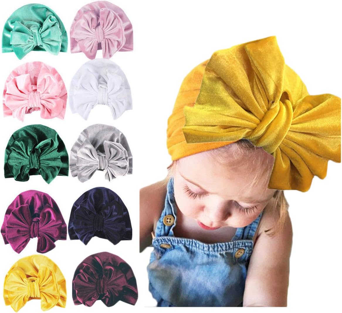 Newborn Baby Velvet Turban Knot Bow Cap Elastic Sretch Head Wrap Beanie Hat
