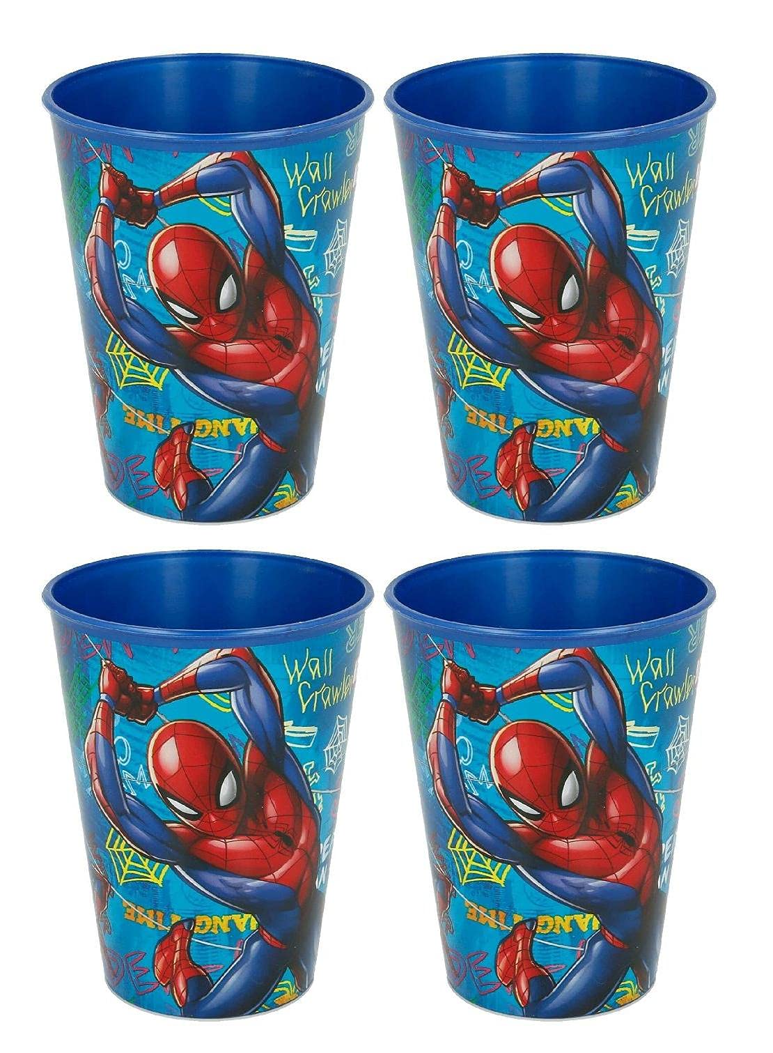 4pc x Cartoon Character Drinking cup pack, tumbler Re-Usable Plastic (spiderman graffiti)