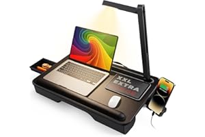 SAIJI Lap Desk with LED Light, Portable Laptop Tray with Cushion - Fits Up to 17" Laptops & MacBook, Lap Table Stand for Bed and Couch, Lap Desk for Writing and Reading