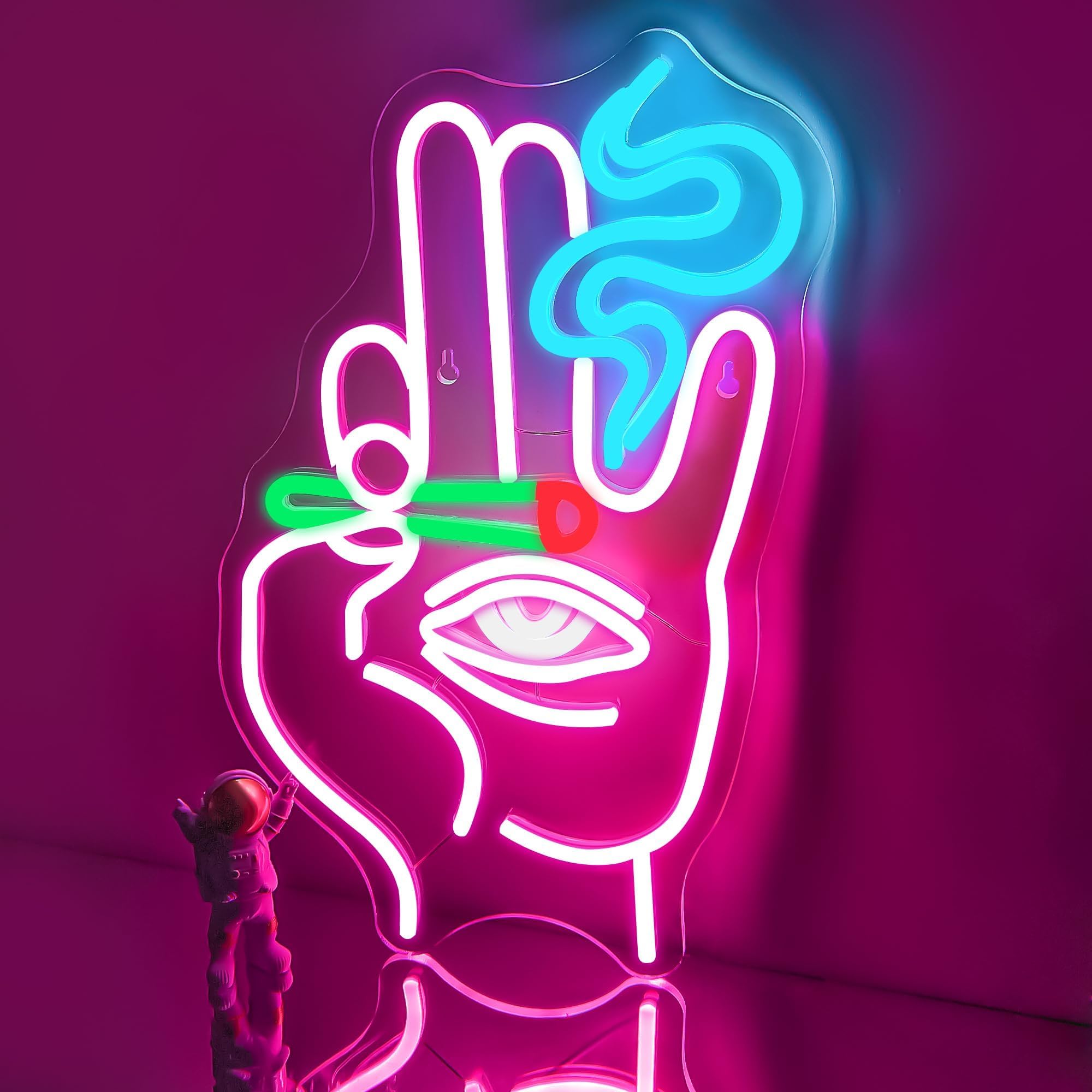Hand Eye Neon Sign Evil Eye Hand Neon Light Pink Blue Led Neon Signs for Wall Decor Hamsa Neon Sign USB Eye Neon Light Signs for Bedroom Game Room Home Bar Pub Cafes Party Decor Gift for Boys(XD030)