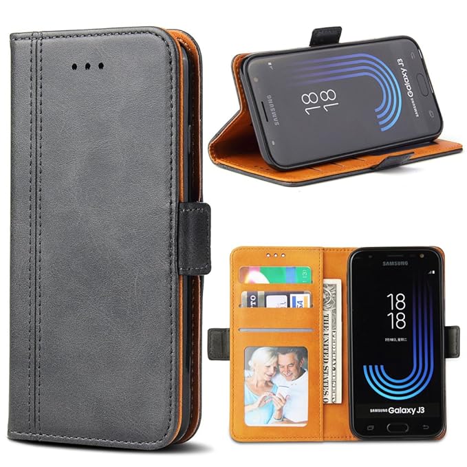 Bozon Galaxy J3 2017 Hülle, Leder Tasche Handyhülle für Samsung Galaxy J3 Duos (2017) Schutzhülle mit Ständer und Kartenfäche