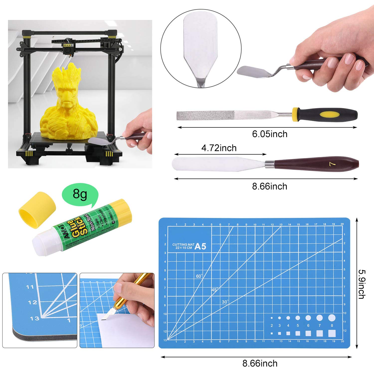 Suteck 3D Printer Tool Kit 45 PCS Including Carving Knife Set Cleaning Needle Tweezers Pliers Scraper Basic Tools with Storage Bag for Removing Fishing 3D Printer: Industrial & Scientific