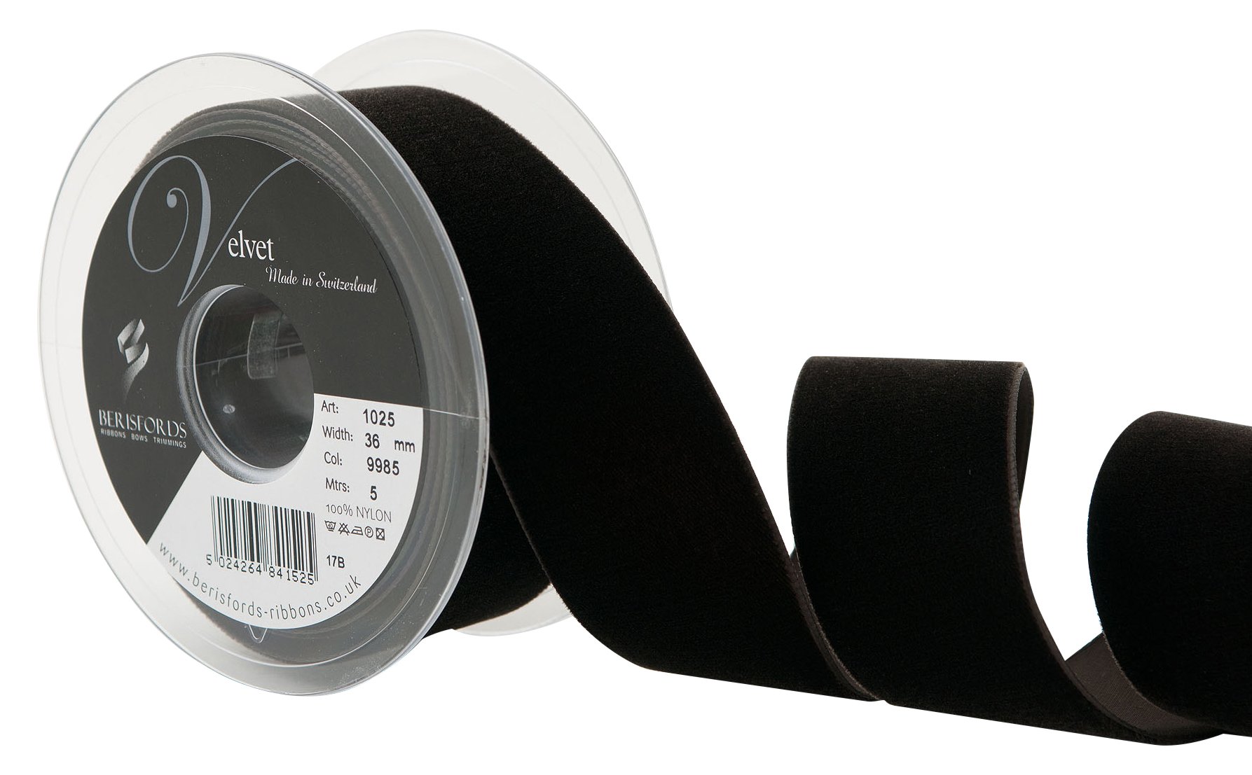 Berisfords Velvet Ribbon, Black Coffee, 36 mm x 5 m
