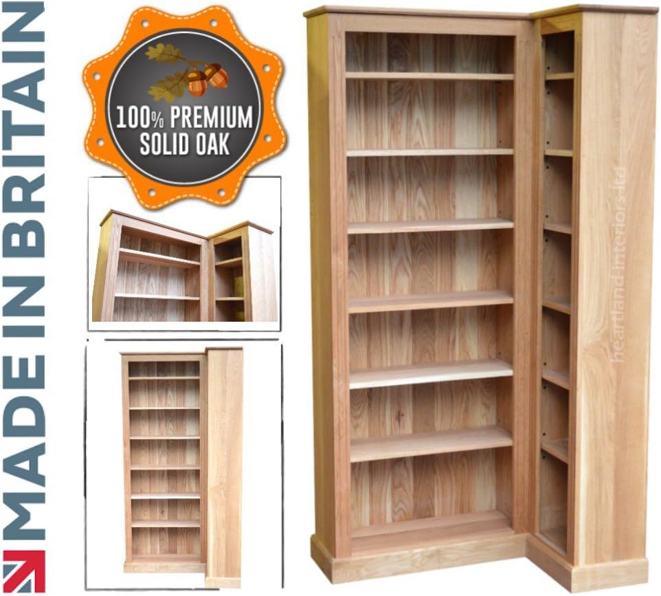 Heartland Oak 100 Solid Oak Corner Bookcase, Handcrafted 205cm Tall