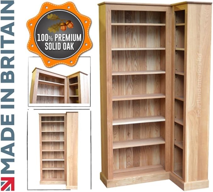 Heartland Oak 100 Solid Oak Corner Bookcase, Handcrafted 205cm Tall